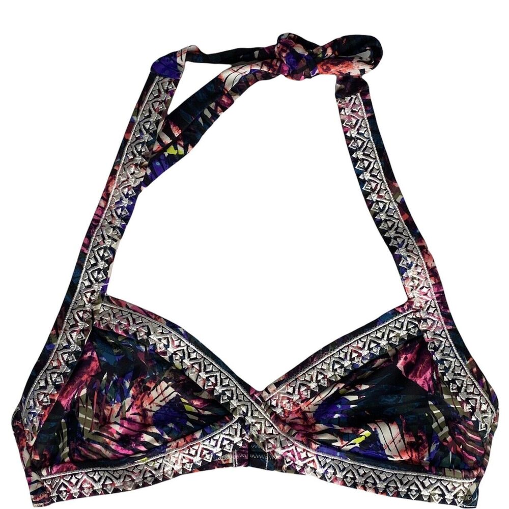 Pink Floral Bikini Top Sz S AA-C Victorias Secret Halter Embroidered Watercolor - Picture 4 of 14